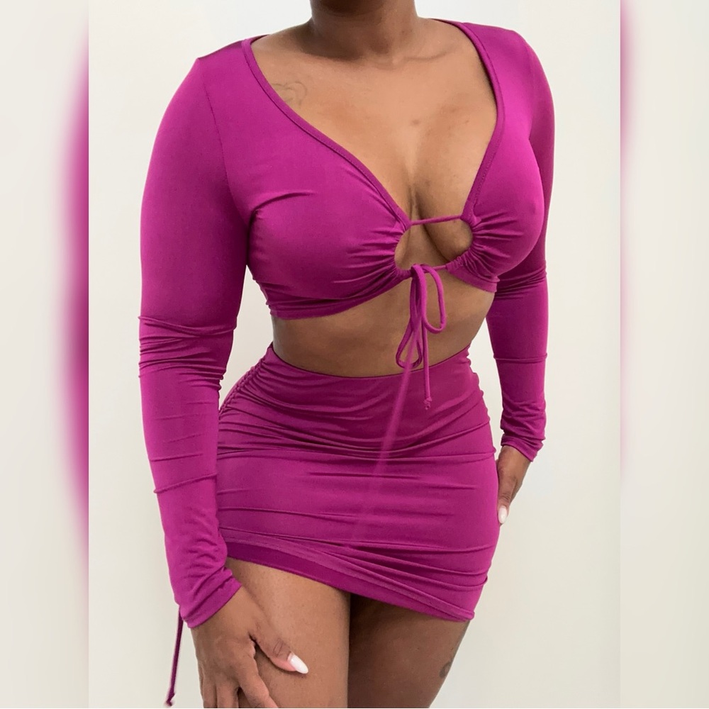 Chic Magenta Crop Top and Skirt Set